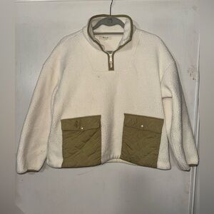 Madewell Cream and Tan Puffer Jacket with Stand-Up Collar